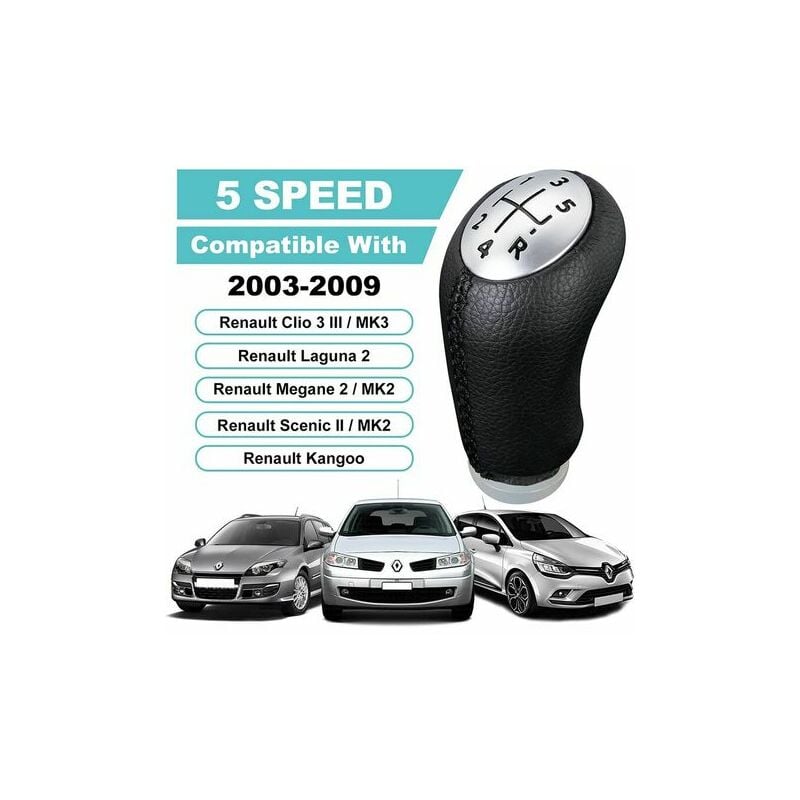 Spurtar 5 Speed Manual Gear Shift Knob For Renault Clio Iii 200509, Megane  2 Laguna 200309, Black Leather.