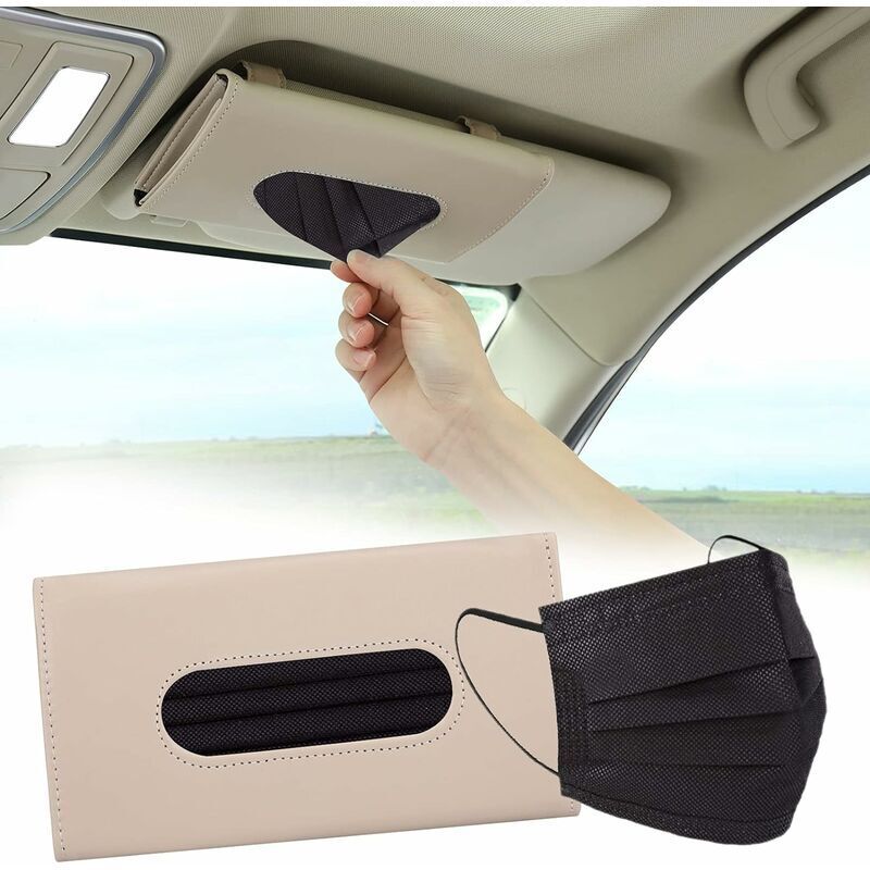 Car Leather Tissue Box Holder For Sun Visor – Fits Black Or Khaki – 23x12.5x2cm – Solid Pattern