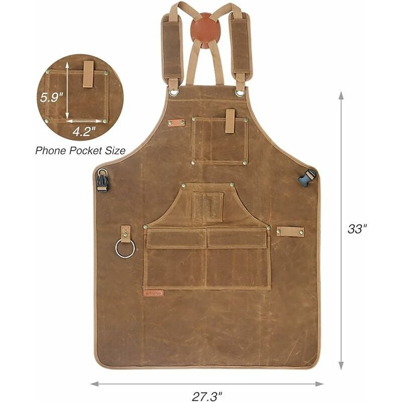 Men Work Apron with 9 Tool Pockets, Carpenter Apron with Durable