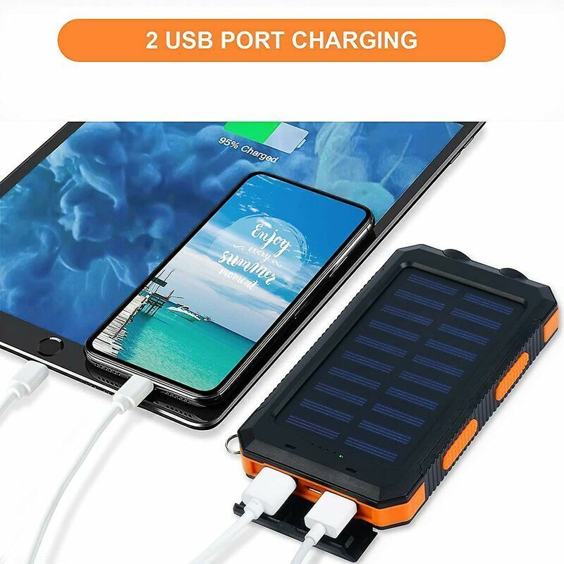 Batterie Externe Solaire 20000mAh, Power Bank USB C 20W PD 3.0 Charge Rapide, Chargeur Solaire Avec 5 Sorties 4 Entrées, Batterie Charge Externe Compatible Avec IPhone Smartphones Tablette