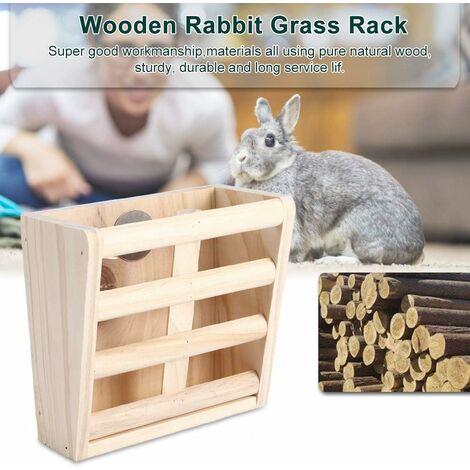 Small Rabbit Hay Rack Rabbit Hay Feeder Rack, Wooden Fixed Grass Hay Dispenser for Small ...