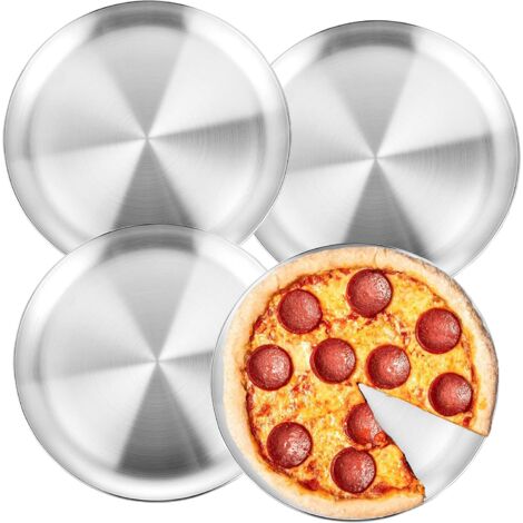 4 Pcs 13.4 Inch Pizza Tray, Stainless Steel Dinner Plates Round ...