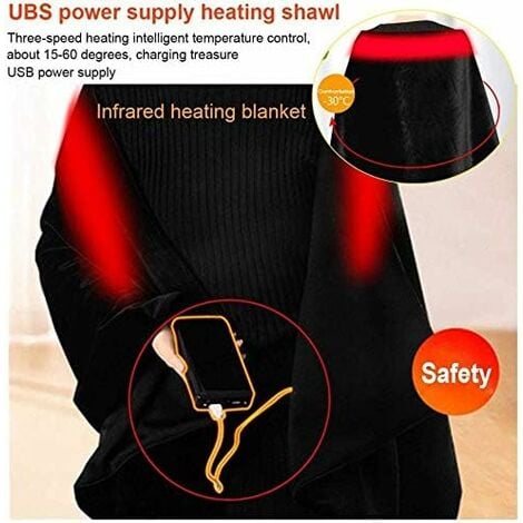 USB Heating Shawl Women Winter Warm Blanket, Electric Flannel Heating Blanket with Auto Shut Off, for Car Office- Washable 160x60cm