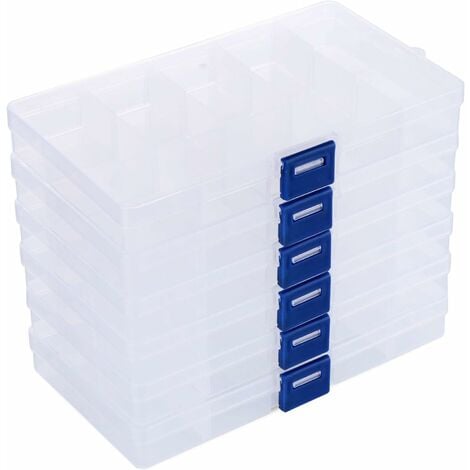 6Pcs Clear Plastic Storage Box Organizer Box with Adjustable