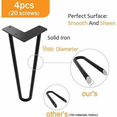 4pcs 10cm DIY Metal Table Legs, Hairpin Legs, Diameter 9mm Furniture Legs for Coffee Table/Dining Table/Cabinet/Wardrobe