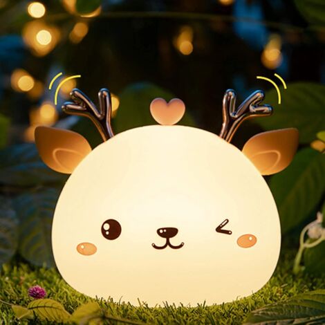 - Deer shaped LED night light - 7 light colors - Made of soft touch silicone - For children's and babies' rooms (USB rechargeable) (1/5)