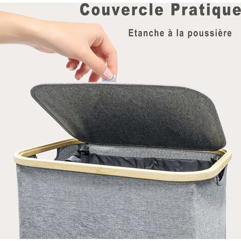 Laundry Basket with Lid, 100L Large Laundry Basket with Bamboo Handles for Clothes, Large XXL Collapsible Laundry Basket Laundry Bin with Inner Bag(443373CM)