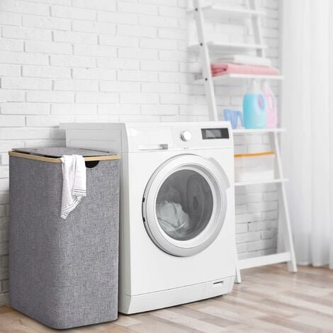 Laundry Basket with Lid, 100L Large Laundry Basket with Bamboo Handles for Clothes, Large XXL Collapsible Laundry Basket Laundry Bin with Inner Bag(443373CM)