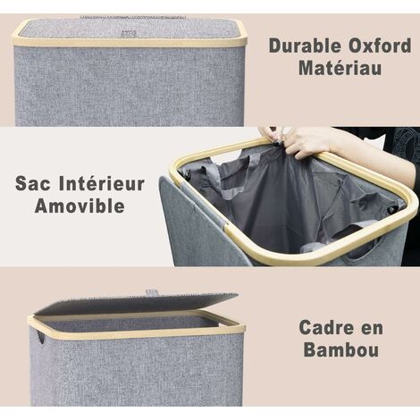 Laundry Basket with Lid, 100L Large Laundry Basket with Bamboo Handles for Clothes, Large XXL Collapsible Laundry Basket Laundry Bin with Inner Bag(443373CM)