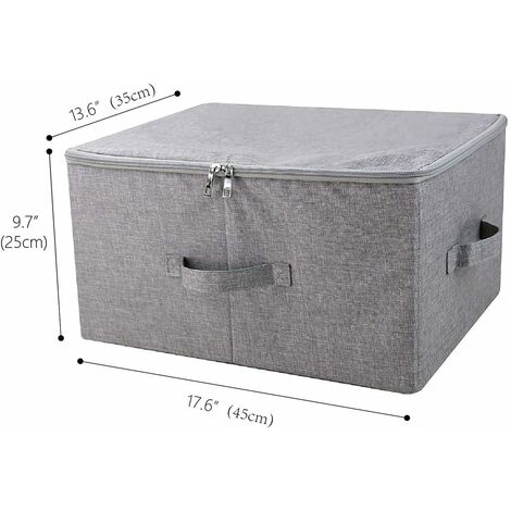 Folding Storage Box with Zippered Lid and Handles, Storage Basket with Linen Fabric, Removable Closet Drawer Dividers, Dark Gray, 2 Pieces