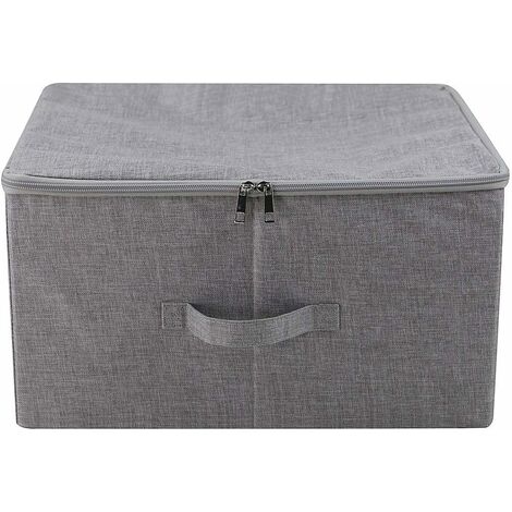 Folding Storage Box with Zippered Lid and Handles, Storage Basket with Linen Fabric, Removable Closet Drawer Dividers, Dark Gray, 2 Pieces
