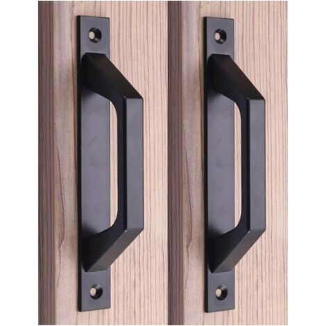 2 Pack sliding barn door handle, 20cm gate door handle, aluminium alloy door pull handle for sliding barn door gate cabinet closet drawer garage shed, Black(Aperture 175mm) (1/5)