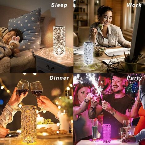 SKYI Crystal LED Diamond Rose Touch Table Lamp – RGB Color Changing, Rechargeable Battery