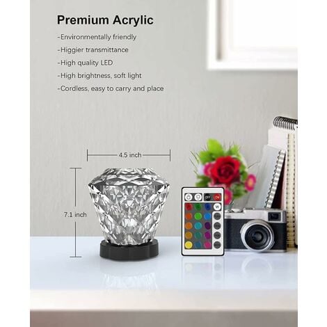 Diamond Crystal Table Lamp, 16 Colors Pink Touch Crystal Lamp with Remote Control 4 Modes USB Dimmable LED Bedside Lamp for Bedroom Living Room Party (Diamond Lamp)