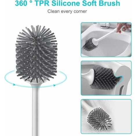 Toilet Brush, Silicone Toilet Brush, Quick Dry Antibacterial Silicone Toilet Brush, Long Handle Toilet Brush, Wall/Floor Mount,for toilet,Motorhome Travel, Travel Trailers, Camper(Gray)