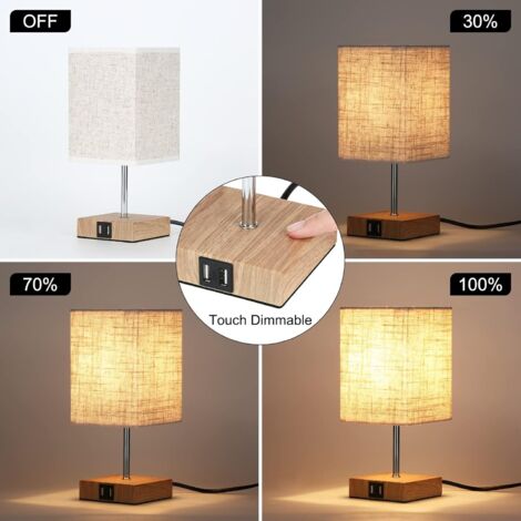 Table Lamps Set of 2 Touch Control, 2 USB Charging Ports&AC Outlet, 3-Way Dimmab