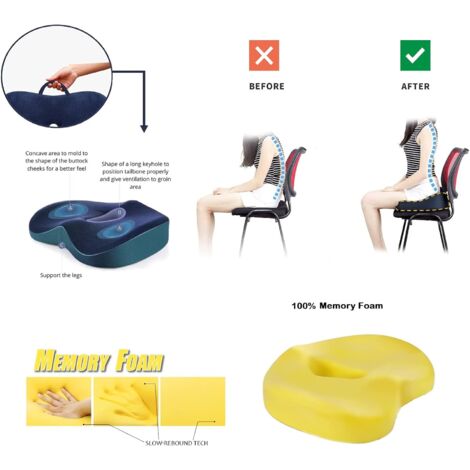 Memory Foam Seat Cushion & Lumbar Support Pillow for Office Chair Car  Wheelchair, 3 Piece Chair Cushion Set with Adjustable Straps for Lower  Back