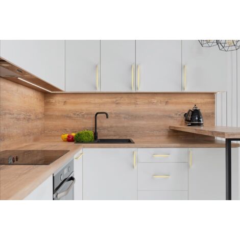10 Pieces Kitchen Cabinet Handle Brushed Hole distance 128mm Zinc Alloy Gold Furniture Handles with Screws, for Desks, Drawers, Cabinets, Cupboard