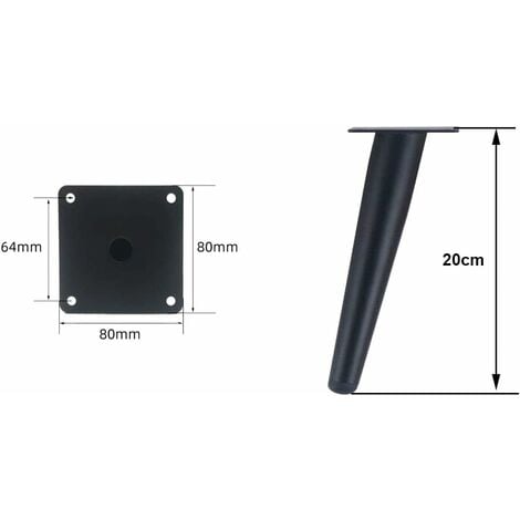 4 Oblique Table Legs,Metal Cabinet Legs,Cone Furniture Legs,Stainless Steel,Black Painted 20cm Tall,Non-Slip Quiet Replacement for Sofas, Tables and Other Legs