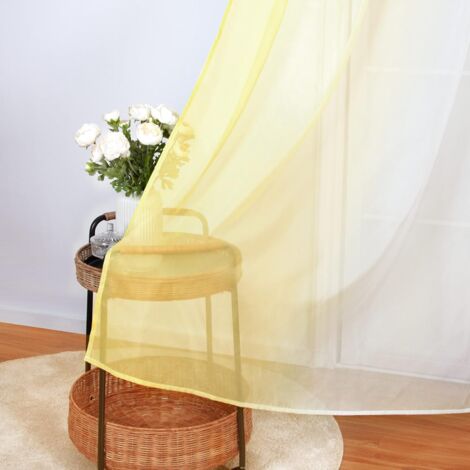 Sheer Curtains Gauze Sheer Gradient Sheer Voile Sheer Window Decor Bathroom Balcony Bedroom 2 Panels, Yellow with White, Width 130cm / Height 240cm