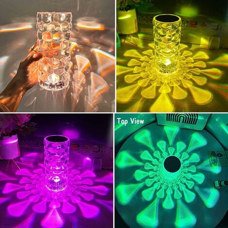 Wireless Crystal Table Lamp, 16 Colors & 4 Modes Rechargeable LED Table Lamp, Touch & Dimmable Crystal Lamp, RGB Color Changing Table Lamp