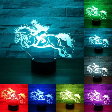 Horse Racing 3D LED Night Light 7 Colors Illusion Lamp Christmas