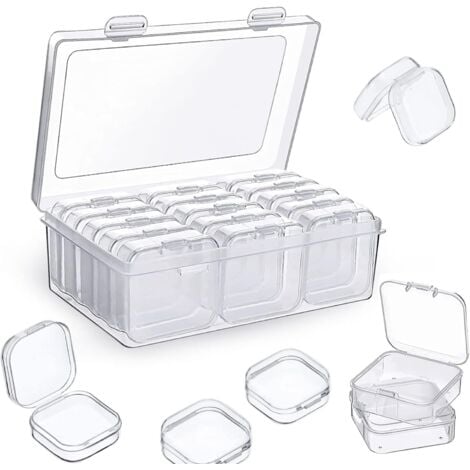 Héloise - 12 Pieces Clear Plastic Small Storage Box With Hinged Lid For Collecting Small Items, Beads, Jewelry, Comes With A Rectangular Box For