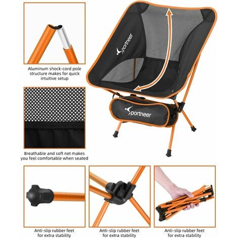 Lightweight Folding Portable Camping Chair for Camping up to 150 kg for Backpacking, Hiking, Picnic, Fish, Orange