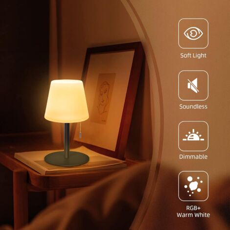Wireless Table Lamp 8 Colors RGB Bedside Lamp Changing Rechargeable IP44 Waterproof Cordless Table Lamp for Your Home and Garden Hotel Dining Table (Black)