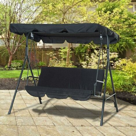 Waterproof Swing Canopy Cover Set Patio Swing Cushion Cover Replacement Swing Seat Cover for 3 Person Dustproof Protector(Black)