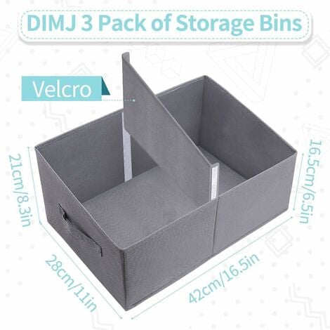 DIMJ Storage Bins with Lids, 3 Pcs Large Foldable Fabric Closet Organizer  Storage Bins with Handle, Cube Storage Basket Box for Shelf, Bedroom