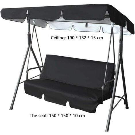 Waterproof 210D Oxford Cloth Garden Swing Canopy, 190x132x15cm Outdoor Swing Replacement Canopy, UV/Rainproof Replacement Cover for Patio Garden (Black)