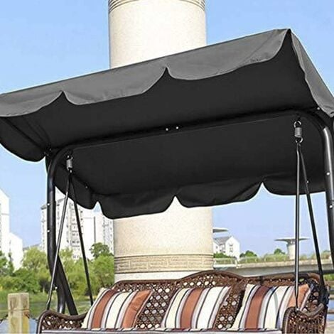 Waterproof 210D Oxford Cloth Garden Swing Canopy, 190x132x15cm Outdoor Swing Replacement Canopy, UV/Rainproof Replacement Cover for Patio Garden (Black)
