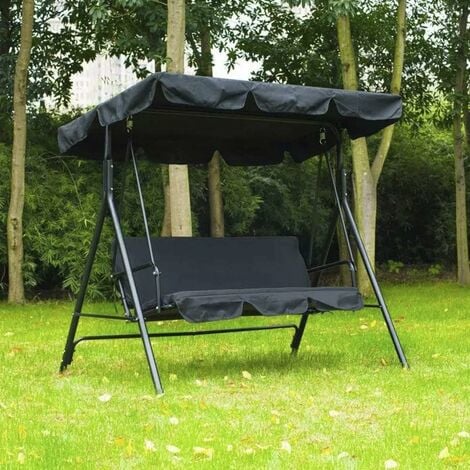 Waterproof 210D Oxford Cloth Garden Swing Canopy, 190x132x15cm Outdoor Swing Replacement Canopy, UV/Rainproof Replacement Cover for Patio Garden (Black)