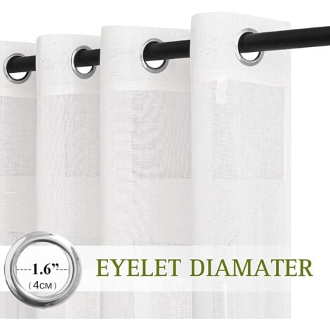 White Curtain - Sheer Window Curtains Light Filtering Half Sheer Eyelet Curtains Drapes Linen Voile Effect Home Decor, W 130 x H 215 cm, White, 2 Pieces