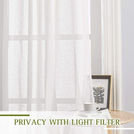 White Curtain - Sheer Window Curtains Light Filtering Half Sheer Eyelet Curtains Drapes Linen Voile Effect Home Decor, W 130 x H 215 cm, White, 2 Pieces