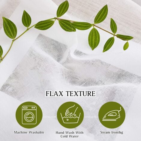 White Curtain - Sheer Window Curtains Light Filtering Half Sheer Eyelet Curtains Drapes Linen Voile Effect Home Decor, W 130 x H 215 cm, White, 2 Pieces