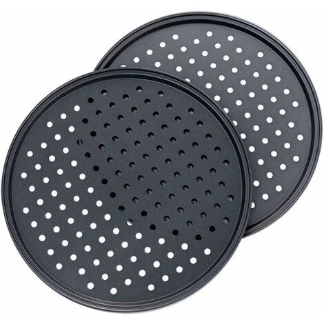 Set of 2 Pizza Trays, Perforated Baking Tray, Made of Premium Non-Stick Carbon Steel, With Round Rust Resistant Holes, Suitable for Most Kitchen Ovens (28 + 32 cm)