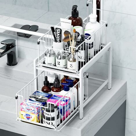 1pc 2-Tier Black Under Sink Storage Organizer Sliding Drawer Multi-purpose  Rack Cabinet Under Sink Storage Rack Bathroom Kitchen Organizer