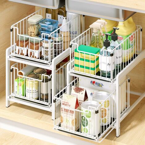 1pc Sliding Cabinet Basket Organizer, 2-tier Storage Box Under Bathroom  Sink, Black Space-saving Under Sink Cabinet For Kitchen