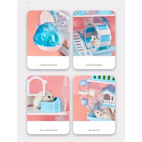 Curated visual reference: Easy To Clean Hamster Cages For Small Pets Reference: Automatic Hamster Feeder And Water Bottle 2 In 1 Combo