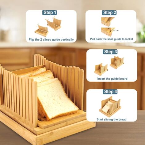 Premium Bamboo Bread Slicer With Stainless-Steel Knife, Foldable And  Compact With Crumb Tray, Cutting Guide For Homemade Bread, Cake, Bagels