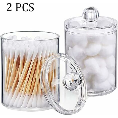 Bathroom Storage Containers Clear Plastic Apothecary Jars With Lids For  Organizing Cotton Ball, Cotton Swab, Cotton Round Pads(2pcs, Transparent