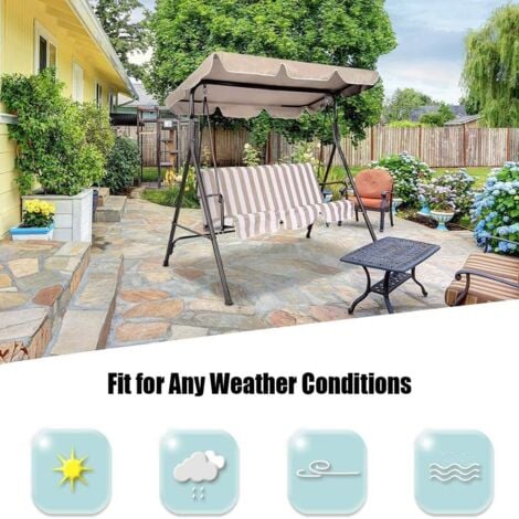 Replacement canopy for swing seat,outdoor garden swing canopy top cover, 2/3 Seater Sizes Hammock Cover Top Garden Outdoor Furniture Swing Chair roof canopy replacement(195x125x15cm) (Beige)