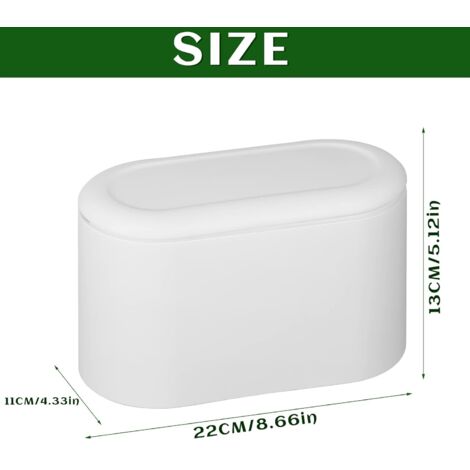 Table Trash Can with Lid, Mini Table Trash Can for Kitchen, Bathroom, Office, Toilet, Car Bed, Smell Proof (White)