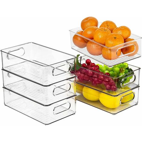 Transparent Fridge Storage, Set of 6 Fridge Organizer, Stackable Fridge Storage Box, Plastic Fridge Storage Bin, Fridge Organizer, for Fridge, Kitchen, Cabinets BPA Free (1/5)