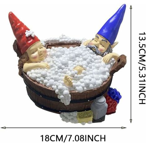 Solar Garden Ornaments Solar Powered Garden Gnome Statue Funny Gnome Couple Bubble Bath Garden Ornament with Solar Light Outdoor Decoration