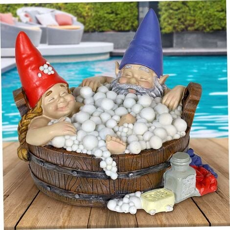 Solar Garden Ornaments Solar Powered Garden Gnome Statue Funny Gnome Couple Bubble Bath Garden Ornament with Solar Light Outdoor Decoration