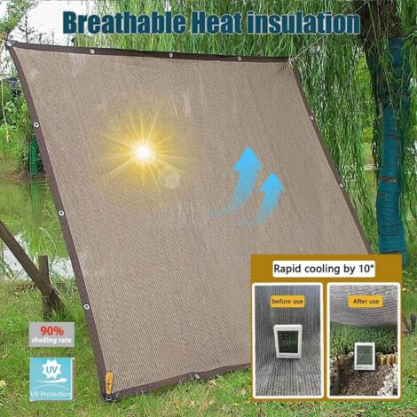 Shade Net 12 Pins 90-95% UV Ray Protection Shade Sail, Windproof Greenhouses with Eyelets, Outdoor Shade Cloth, for Plant Covering/Garden/Cars, 2x2m, Brown
