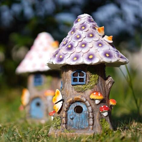 Solar Powered LED Lighted Fairy House GNOME Garden Statue, Home Garden Ornament, Resin Cabin for Outdoor Decoration 20.5119cm